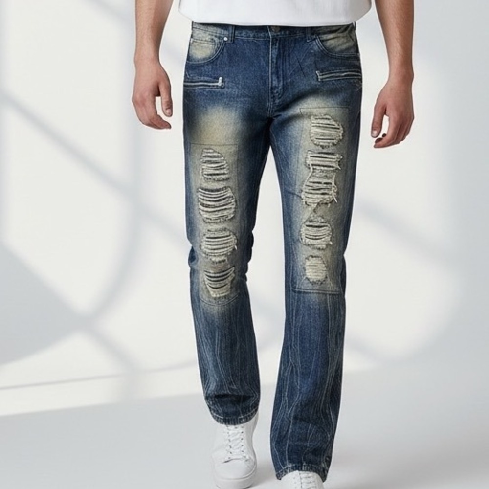 Trestles Supply Co Distressed Ripped Jeans Mens‎ Sz 38 grunge thrashed whiskers